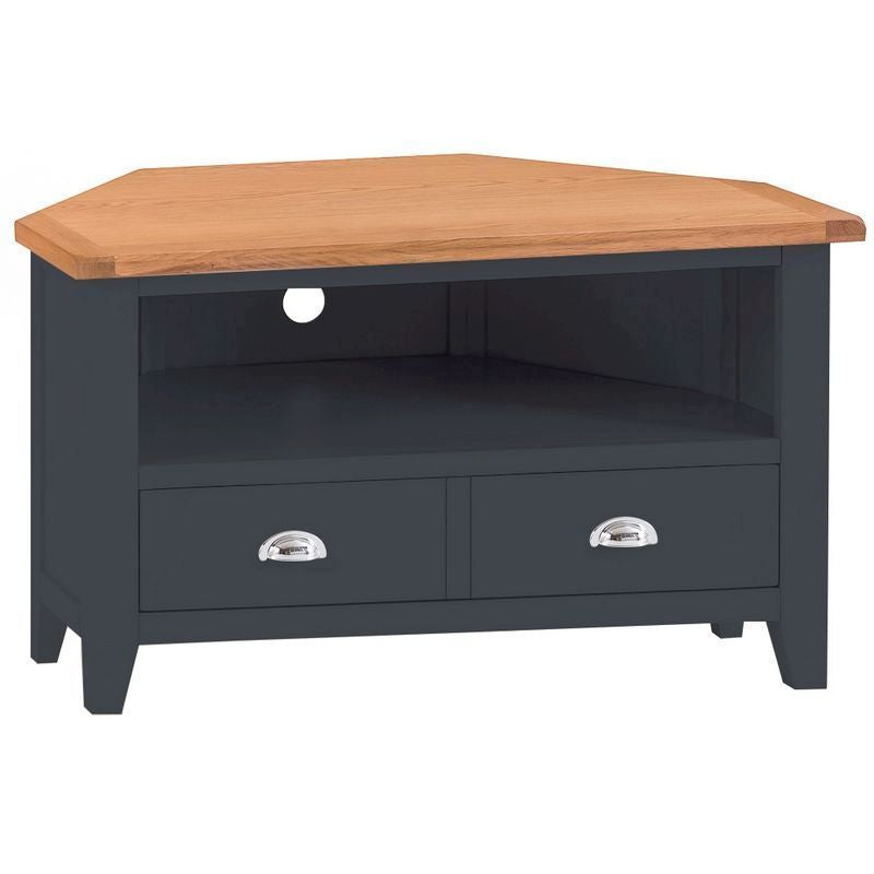 Norfolk Furniture Aurora Midnight Corner TV Unit Oak 1 Shelf 1 Drawer