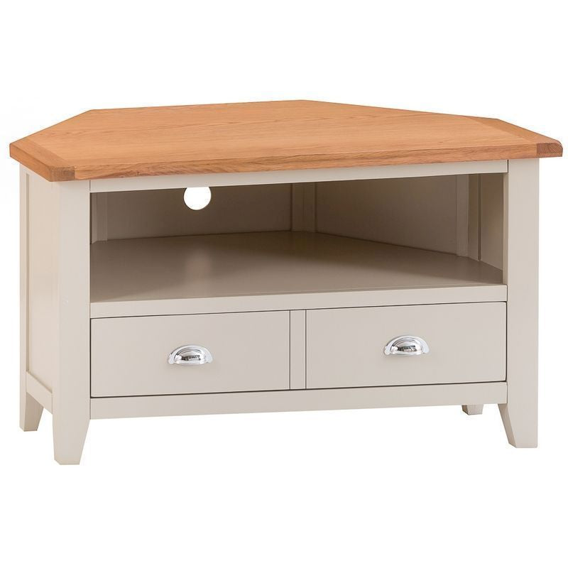 Norfolk Furniture Aurora Mist Corner TV unit Oak Light Grey 1 Shelf 1 Drawer