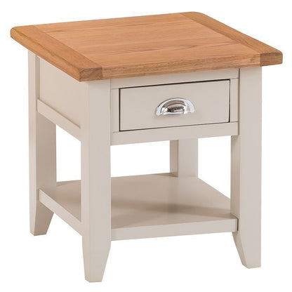 Norfolk Furniture Aurora Mist Side Table Oak Light Grey 1 Shelf 1 Drawer