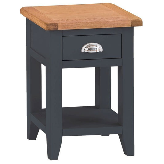 Norfolk Furniture Aurora Midnight Side Table Oak 1 Shelf 1 Drawer