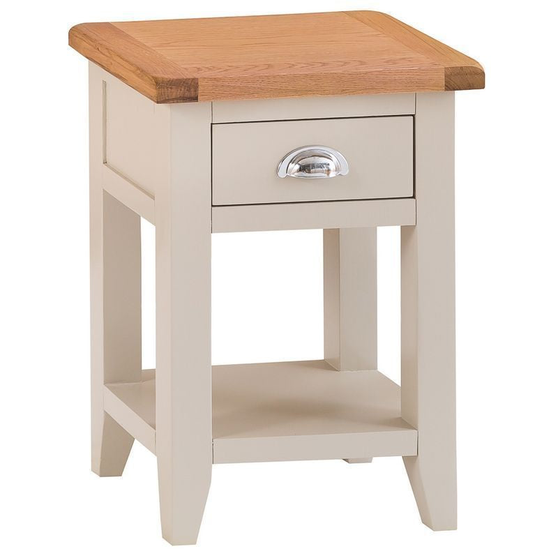 Norfolk Furniture Aurora Mist Side Table Oak Light Grey 1 Shelf 1 Drawer