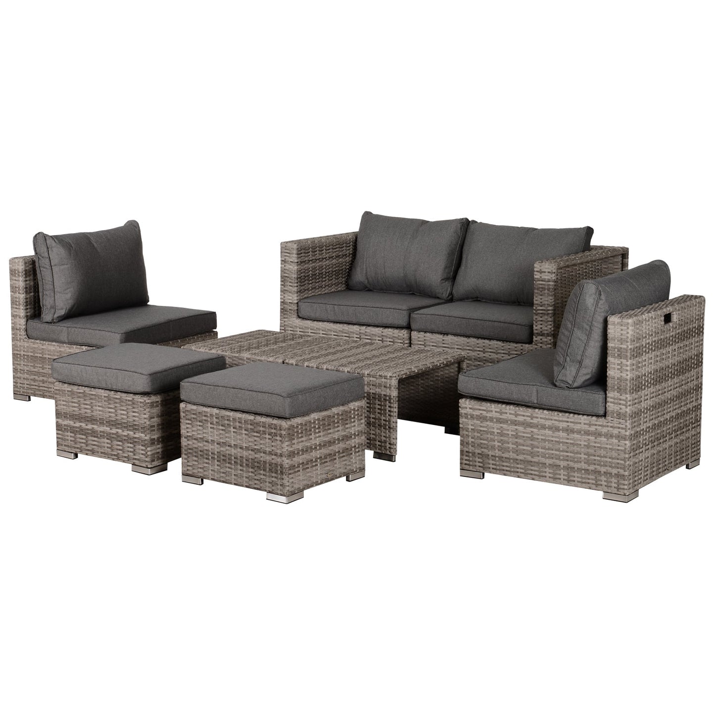 8-Piece Rattan Garden Furniture 6 Seater Sofa & Coffee Table Set Bonzer Outdoor Patio Furniture Wicker Weave Chair Space-saving Compact - Grey