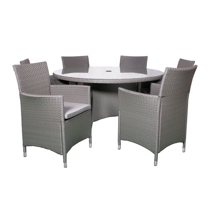 Nevada Rattan Garden Patio Dining Set by Royalcraft - 6 Seats Grey Cushions