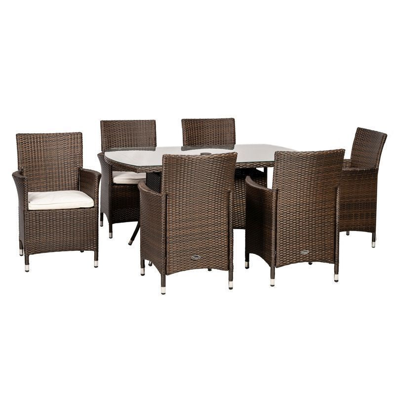 Royalcraft Nevada Rattan Garden Patio Dining Set by Royalcraft - 6 Seats Ivory Cushions