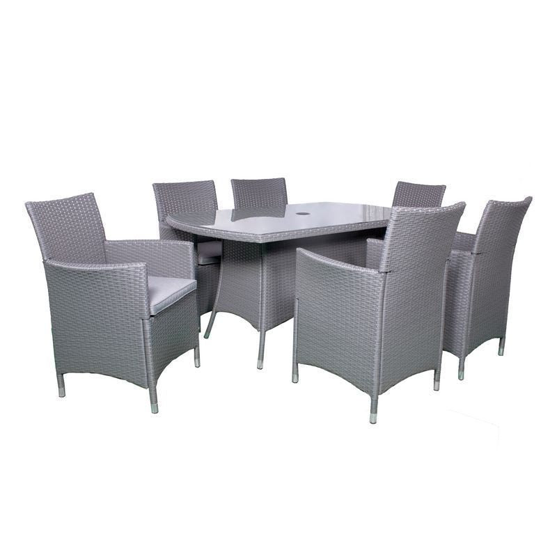 Royalcraft Nevada Rattan Garden Patio Dining Set by Royalcraft - 6 Seats Grey Cushions