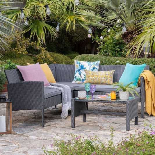 Royalcraft Nevada Rattan Garden Corner Sofa by Royalcraft - 5 Seats Grey Cushions