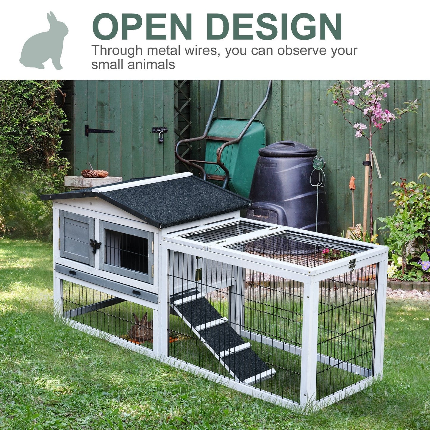 PawHut 2 Level Rabbit Hutch Outdoor