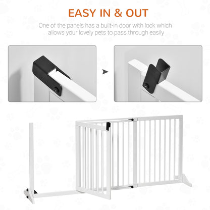 PawHut Freestanding Length Adjustable Wooden Pet Gate with Lockable Door 3 Panels White