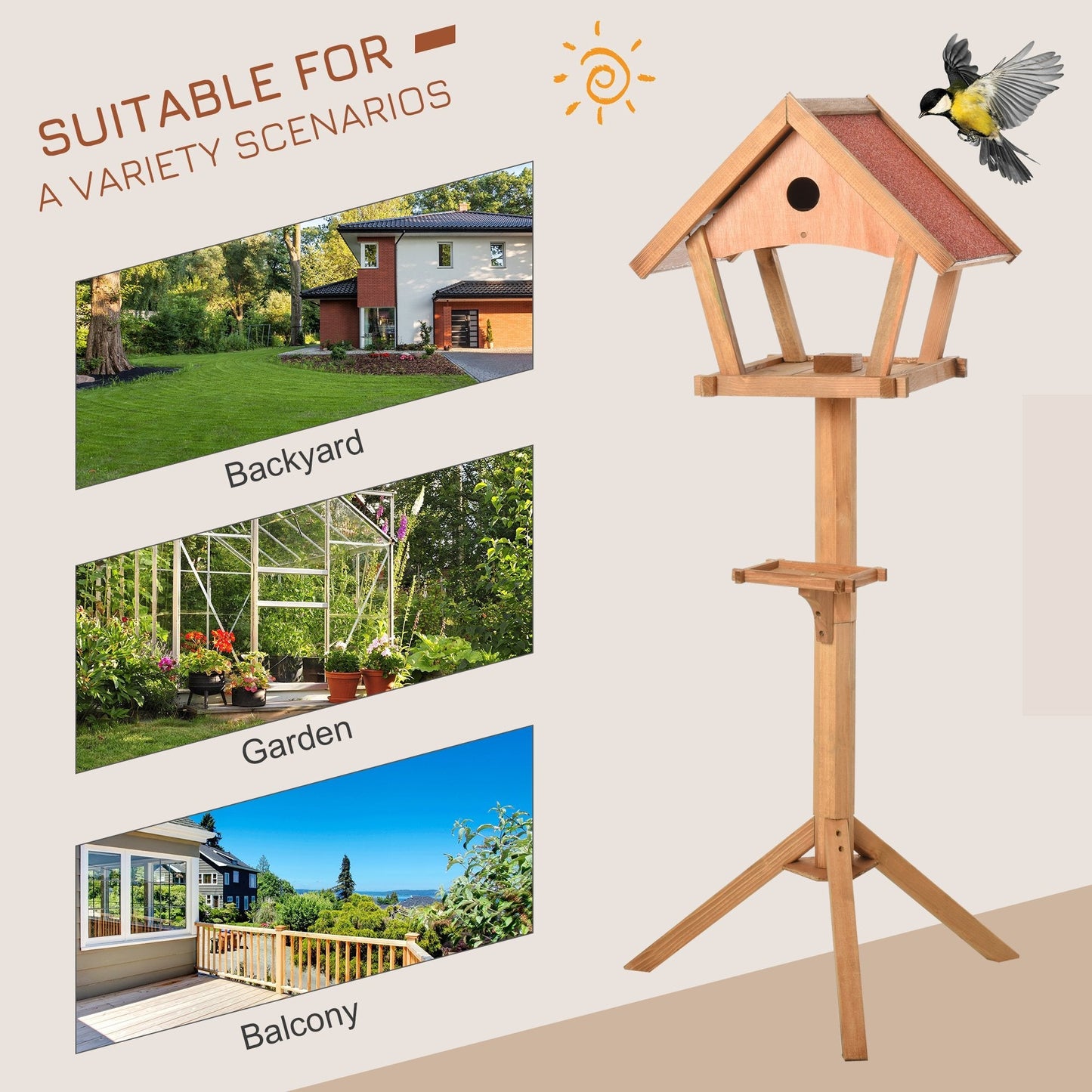 Tower 139cm Nesting Box & Feeder Table Natural by Pawhut