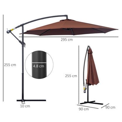 Outsunny Diameter 3M Hanging Umbrella Parasol-Coffee