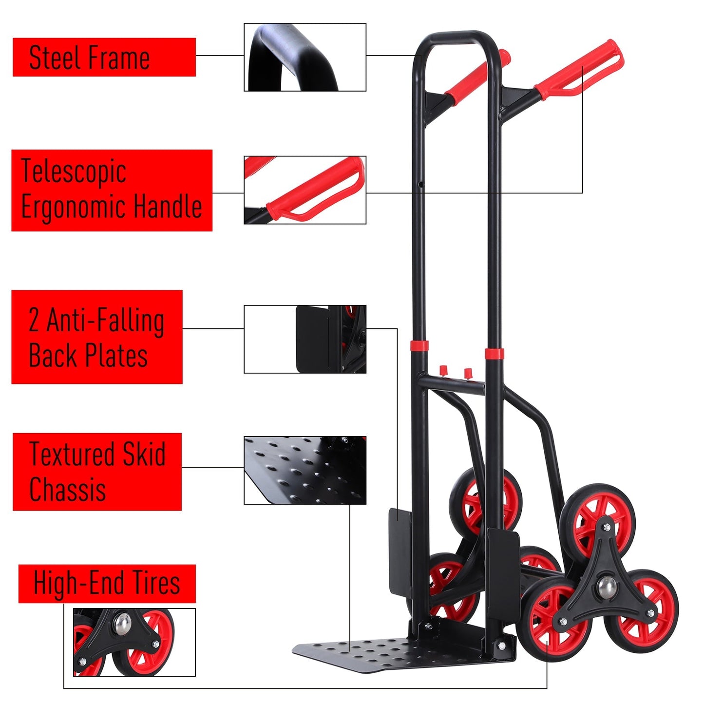 DURHAND Steel Climbing Stairs Trolley Hand Trucks 6-Wheels Foldable Load Cart 120kg