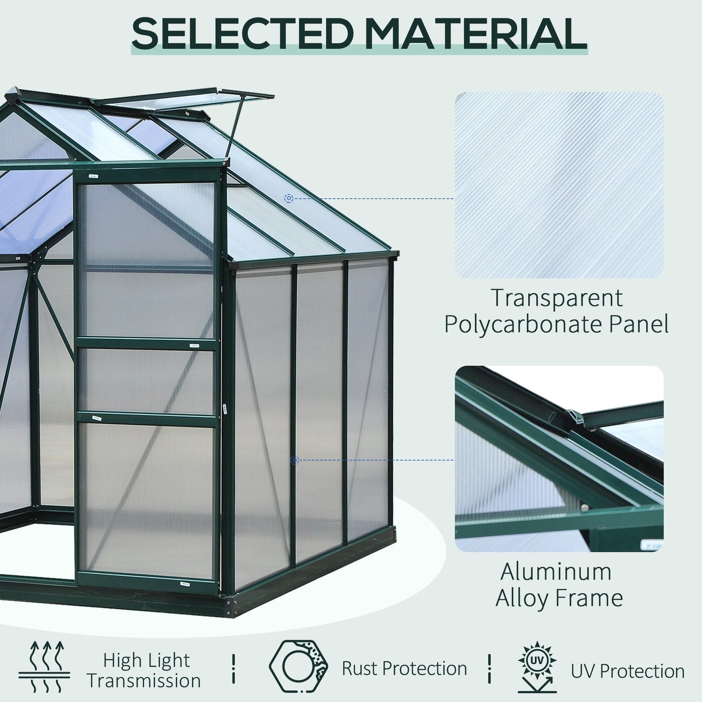 Clear Polycarbonate Greenhouse Large Walk-In Green House Garden Plants Grow Galvanized Base Aluminium Frame w/ Slide Door 6 x 6ft