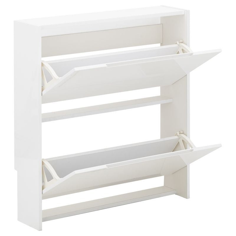 GFW Narrow Shoe Storage White 2 Doors 2 Shelves