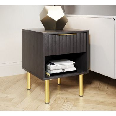 Nervata Side Table Black 1 Shelf 1 Drawer