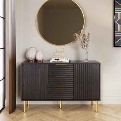 Nervata Large Sideboard Black 2 Doors 2 Shelves 3 Drawers