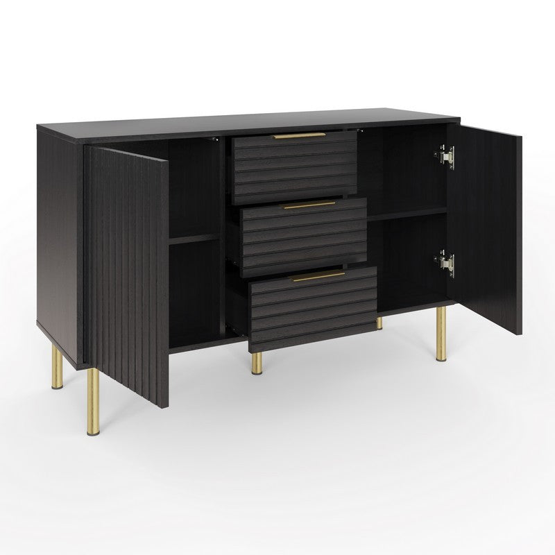 Nervata Large Sideboard Black 2 Doors 2 Shelves 3 Drawers