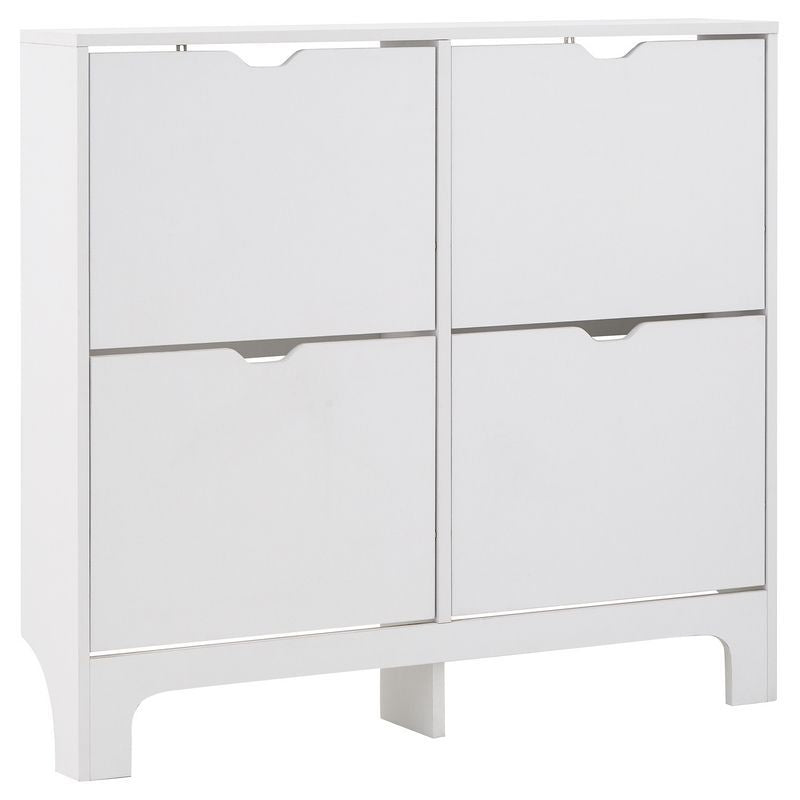 GFW Narrow Large Shoe Storage White 4 Doors 4 Shelves