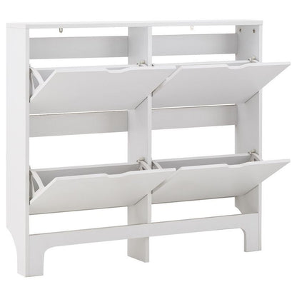 GFW Narrow Large Shoe Storage White 4 Doors 4 Shelves