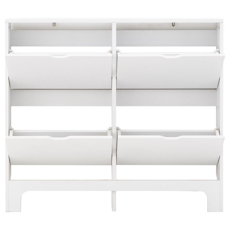 GFW Narrow Large Shoe Storage White 4 Doors 4 Shelves