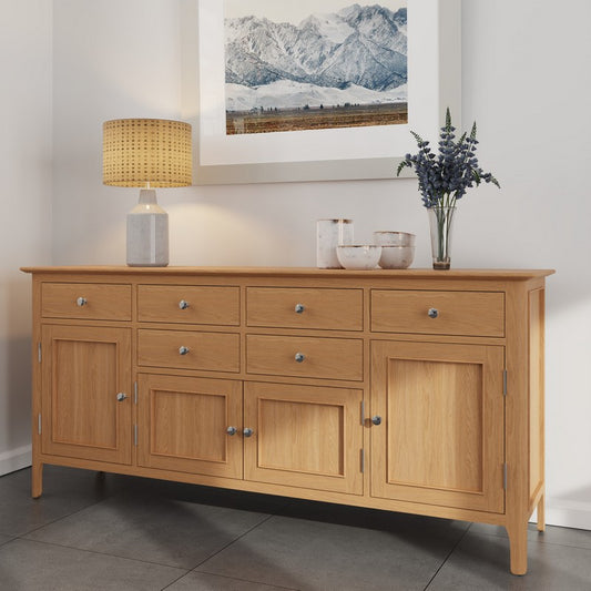 Anglian Furniture Bayview Sideboard Oak 4 Door 6 Drawer