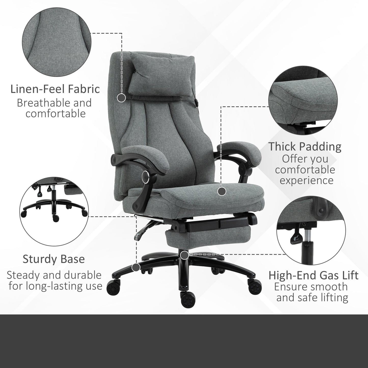 Vinsetto Office Chair 2-Point Removable Vibration Massage Pillow Executive Ergonomic Usb Power Adjustable Height 360 Swivel Grey