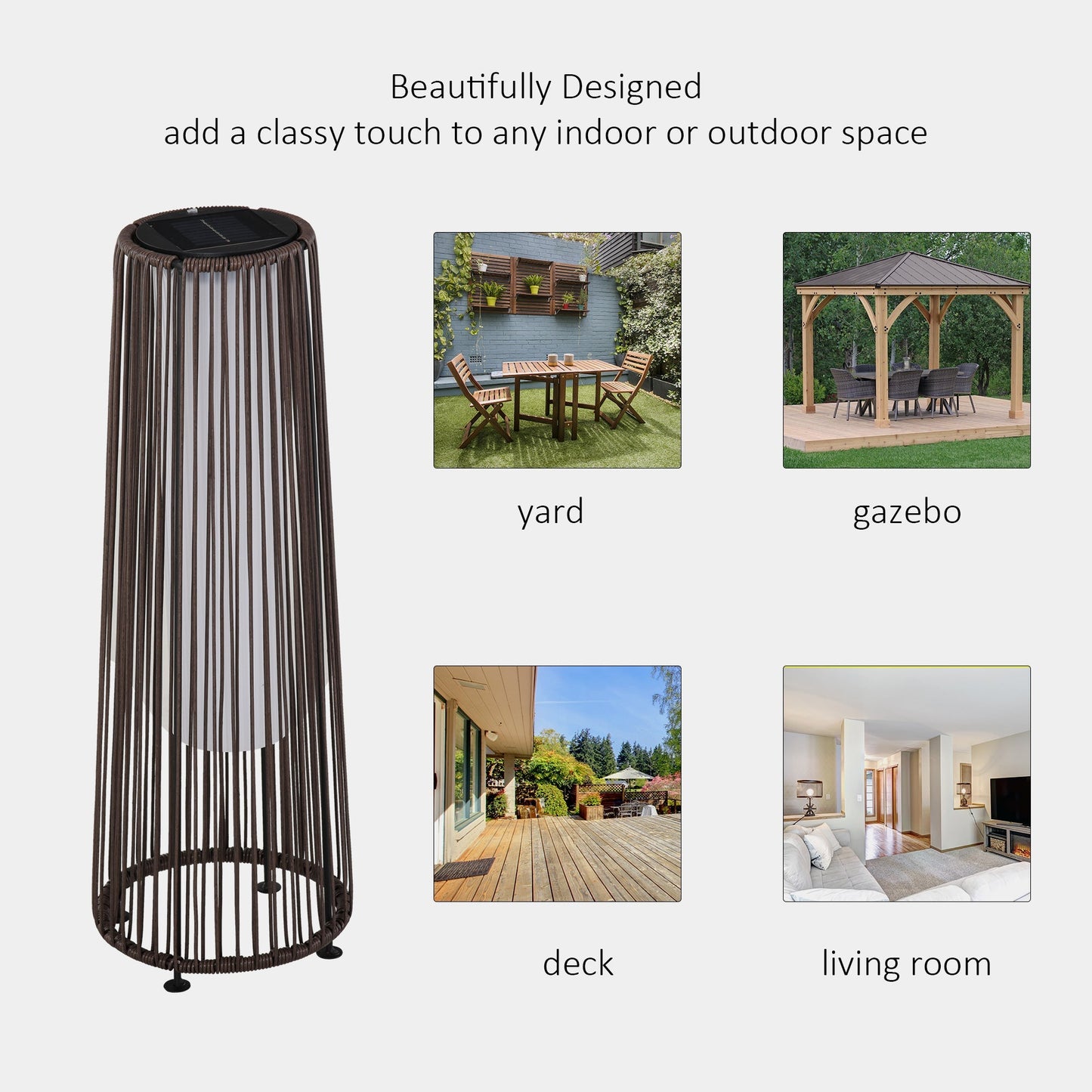 Outsunny Patio Garden Solar Powered Lights Woven Resin Wicker Lantern Auto On/Off