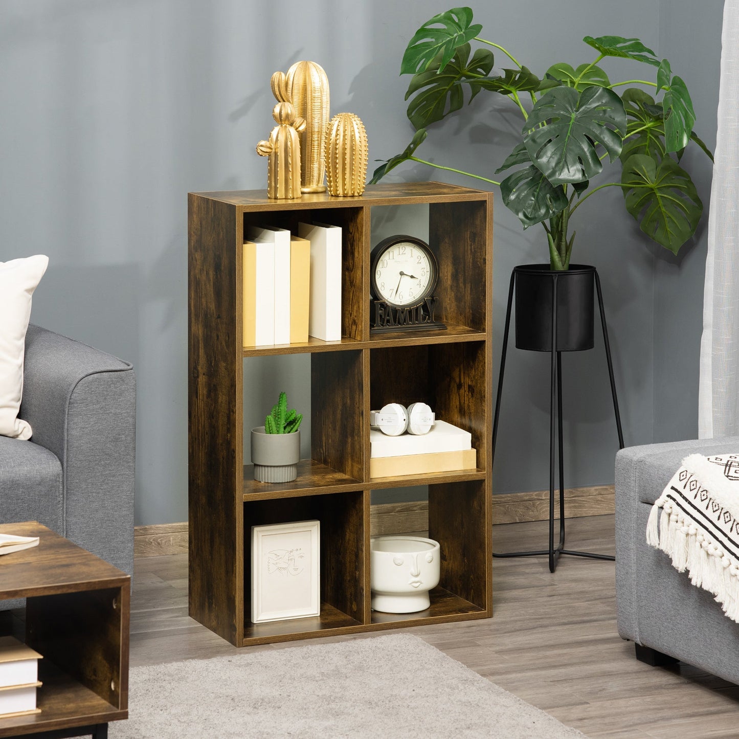 Six-Cube Rustic Industrial Style Shelving Unit