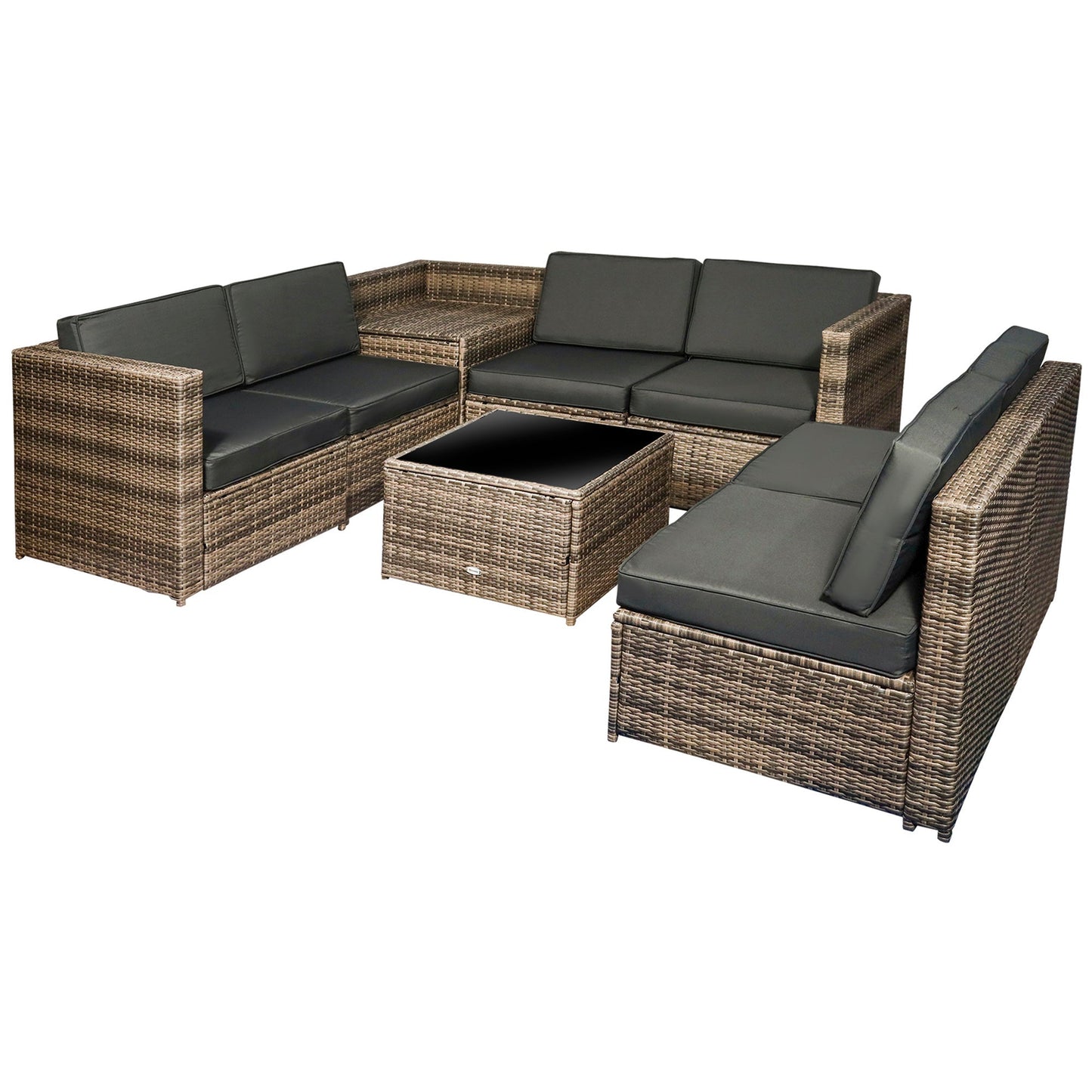 8-Piece Rattan Garden Furniture Patio Sofa and Table Set with Cushions 6 Seater Corner Outdoor Wicker Seat with Storage