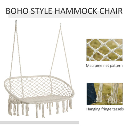 Hanging Hammock Chair Cotton Rope Porch Swing with Metal Frame