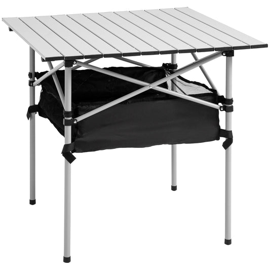 Aluminum Roll-Top Table w/ Mesh Bag Camping Outdoor Dining Foldable w/ Steel Frame Picnic Lightweight Hiking Furniture Desk