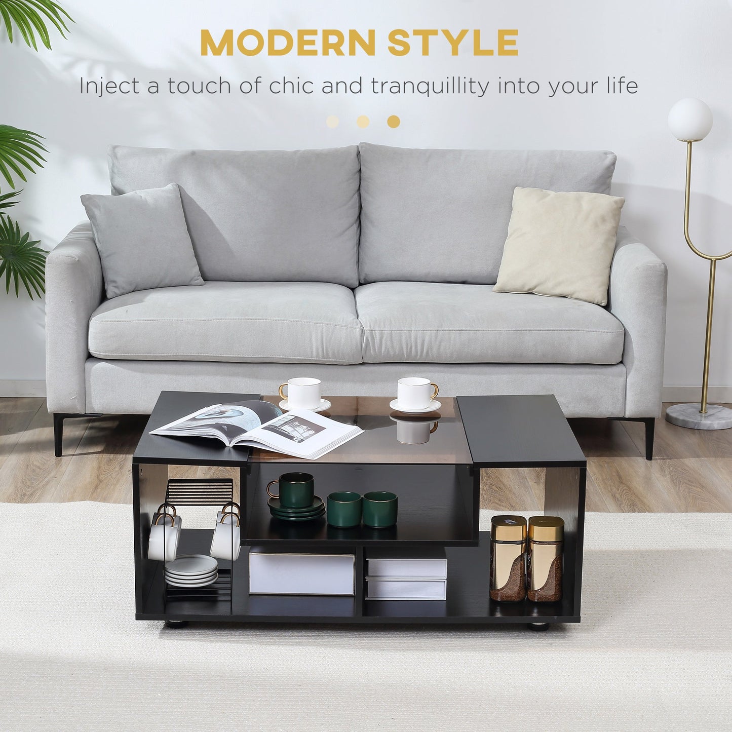 Modern Coffee Table with Tempered Glass Top