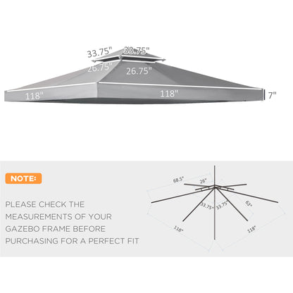 3M Gazebo Top Cover Double Tier Canopy Replacement Pavilion Roof Deep Grey