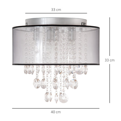 Modern Crystal Chandelier Flush Mount Ceiling Light with Drum Shade for Living Room Bedroom Dining Room Silver