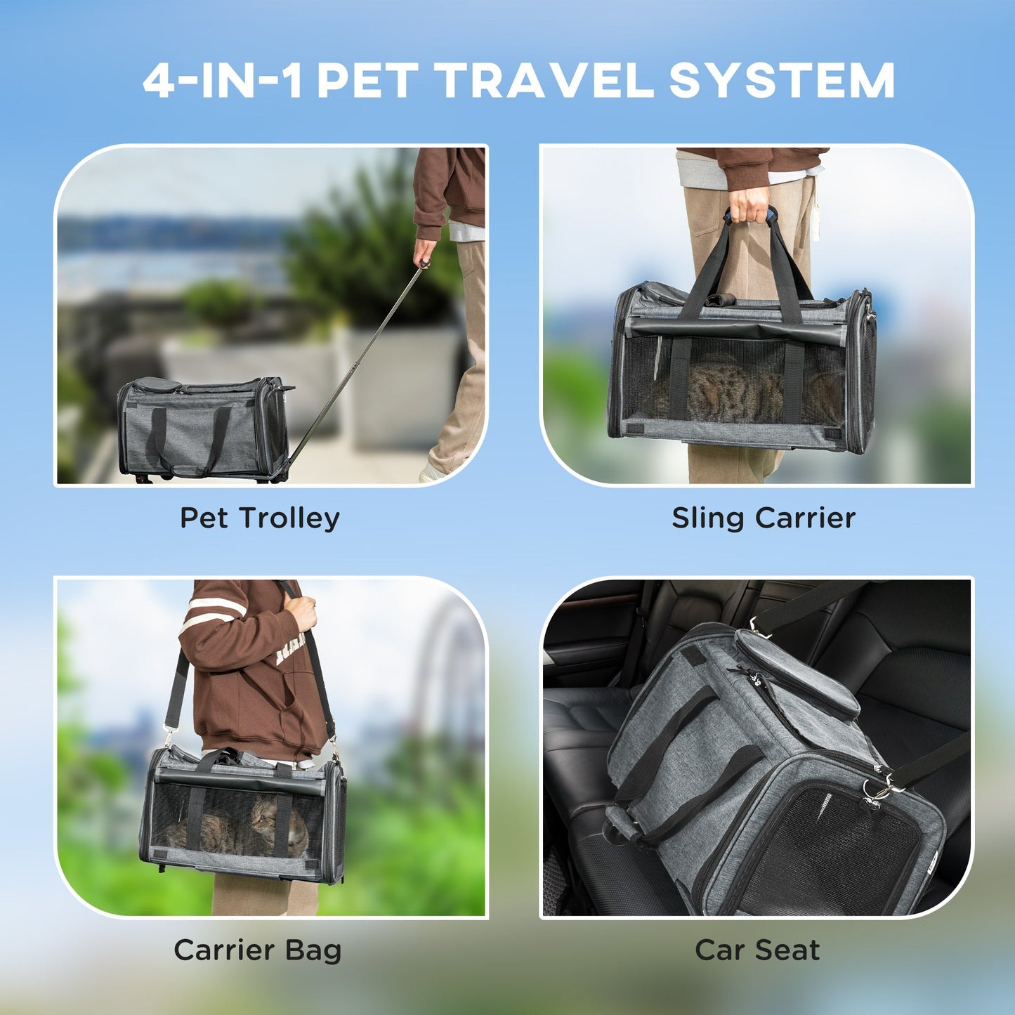 PawHut 4 in 1 Pet Carrier On Wheels for Cats