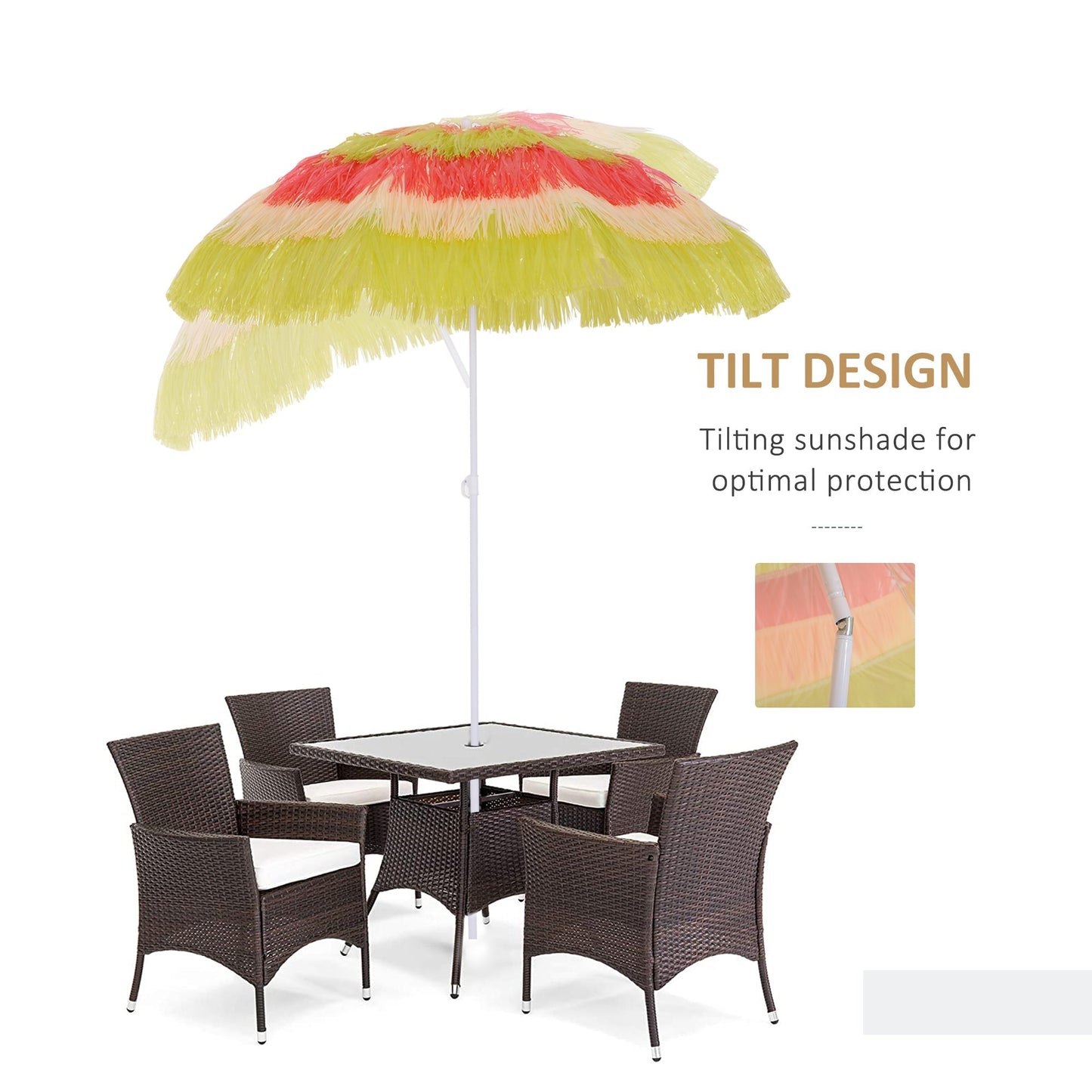 Patio Garden Hawaii Beach Sun Umbrella Sunshade Hawaiian Folding Tilting Crank Parasol Multicolor