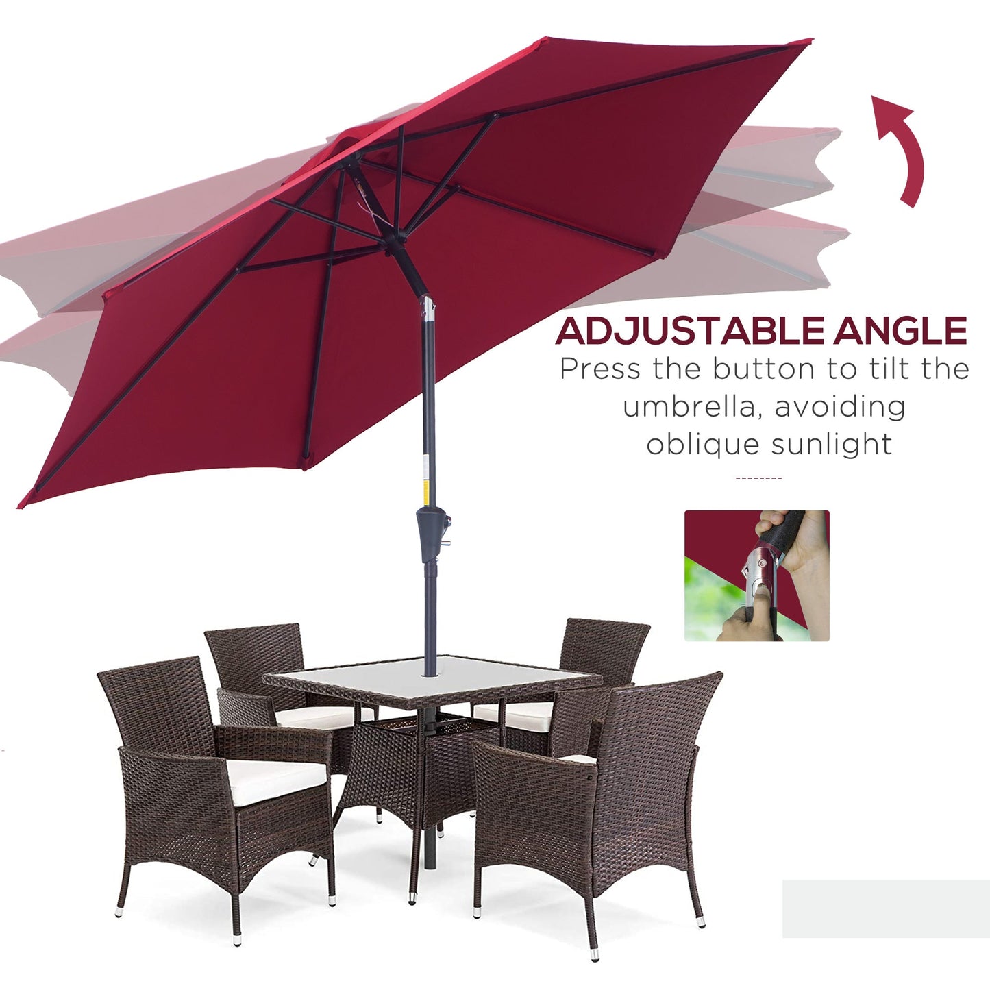 Outsunny 2.7M Garden Parasol Umbrella With Tilt And Crank