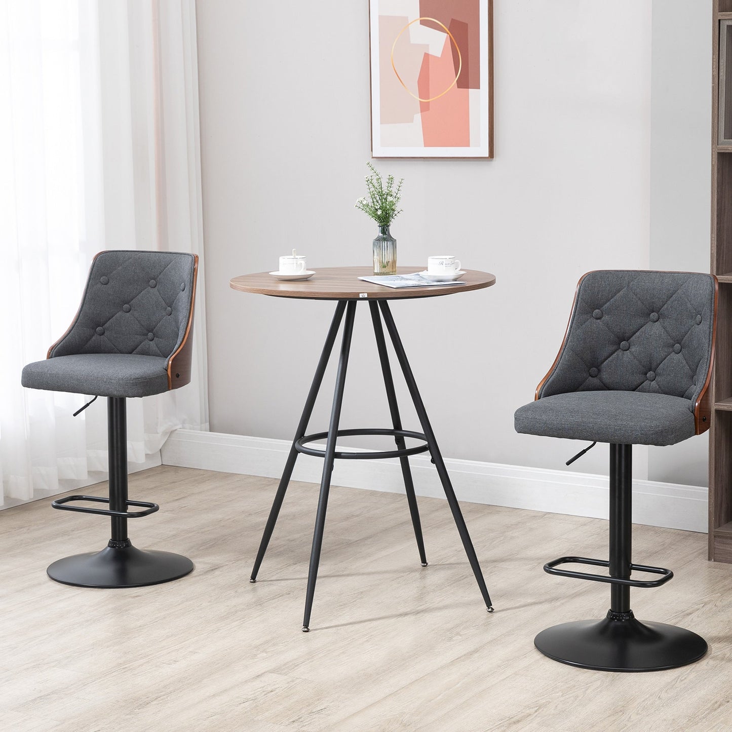 Round Counter Bistro Bar Table with Fixed Tabletop and Steel Legs