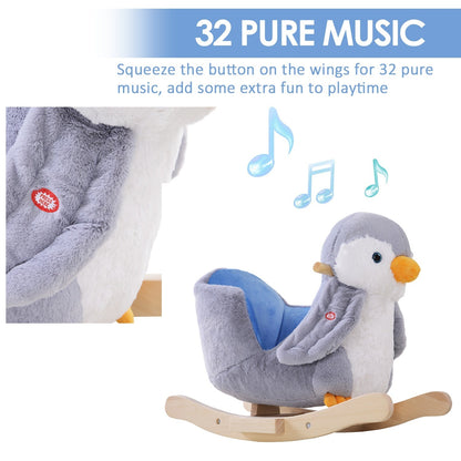 Children Kids Animal Rocking Horse Penguin Plush Musical Button 32 Songs Kid Rocker