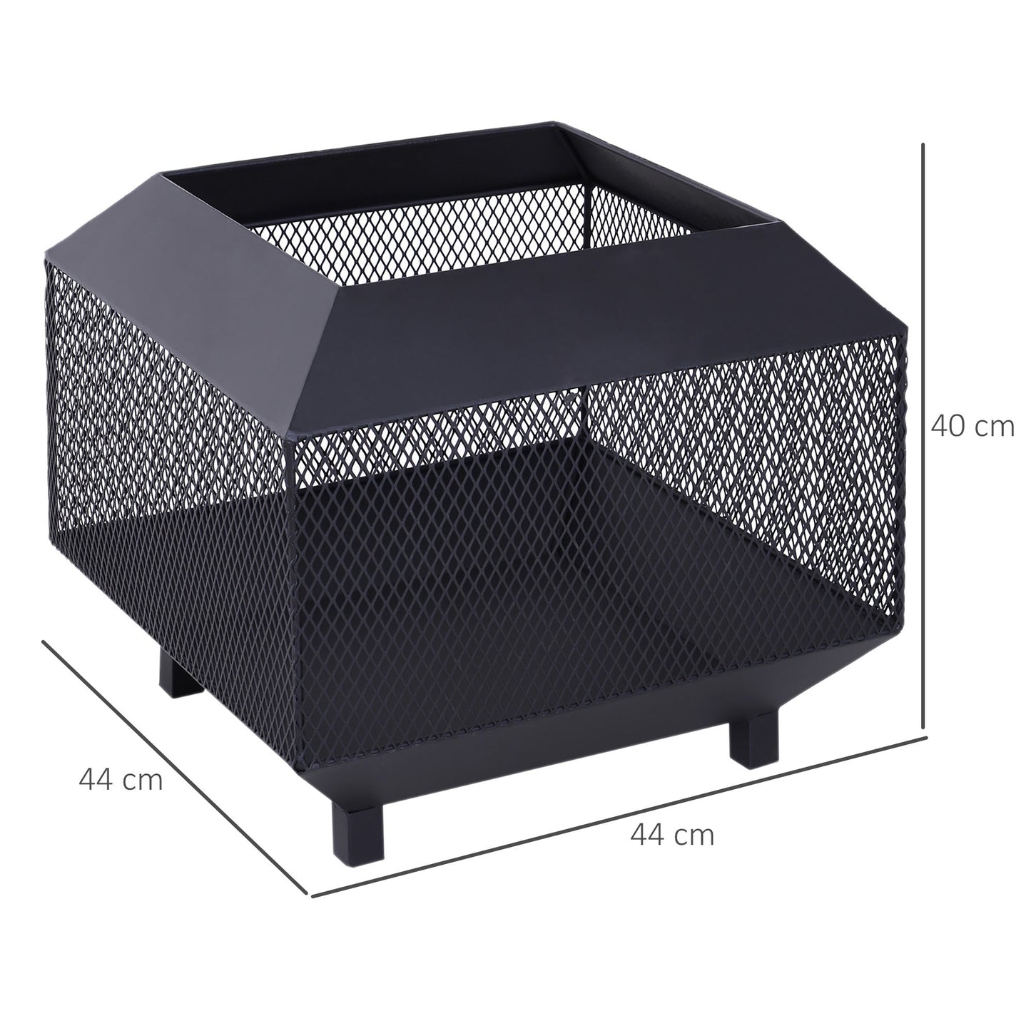 Outsunny Metal Square Fire Pit Outdoor Mesh Firepit Brazier W/ Lid