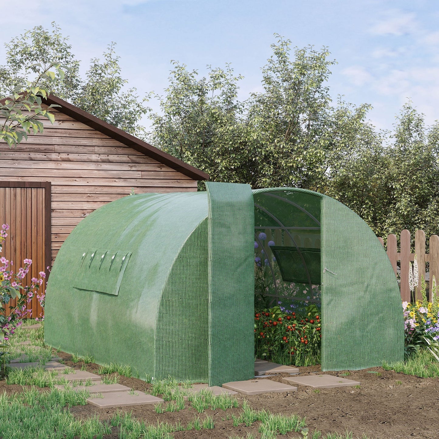 Outsunny Reinforced Walk In Polytunnel Greenhouse 4X3X2 M