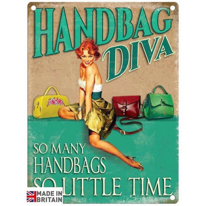 Scarthingwell Handbag Diva Funny Sign Metal Wall Mounted - 45cm