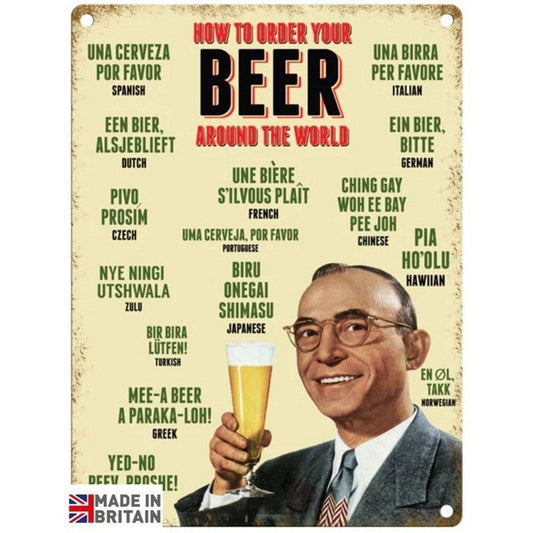 Scarthingwell How To Order A Beer Around The World Sign Metal Wall Mounted - 60cm