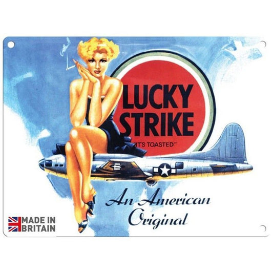 Scarthingwell Vintage Lucky Strike Cigarettes Sign Metal Wall Mounted - 45cm