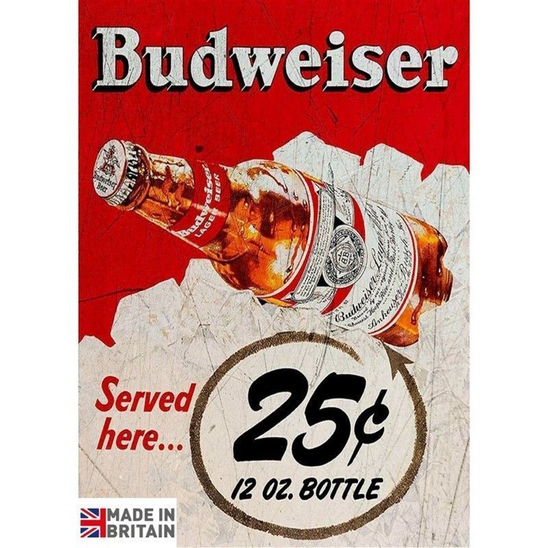 Scarthingwell Budweiser Beer Sign Metal Wall Mounted - 45cm