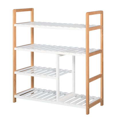 Medium-density fibreboard 4-Tier Slatted Shoe Rack White/Oak