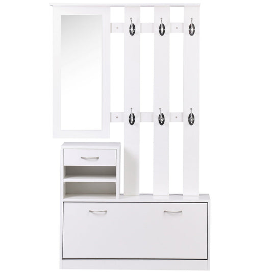 2-Piece Shoes Storage Chest Cloths Rack Unit Entryway Furniture Set Shoe Wardrobe W/Mirror Multiple Shelves-White