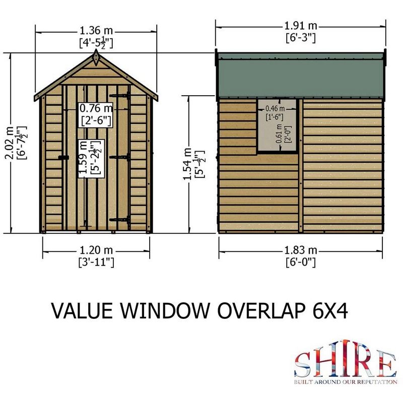 Shire Shire Cromer 4' 5" x 6' 3" Apex Shed - Premium Pressure Treated Overlap