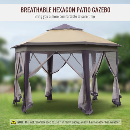 Hexagon Patio Gazebo Pop Up Gazebo Outdoor Double Roof Instant Shelter with Netting