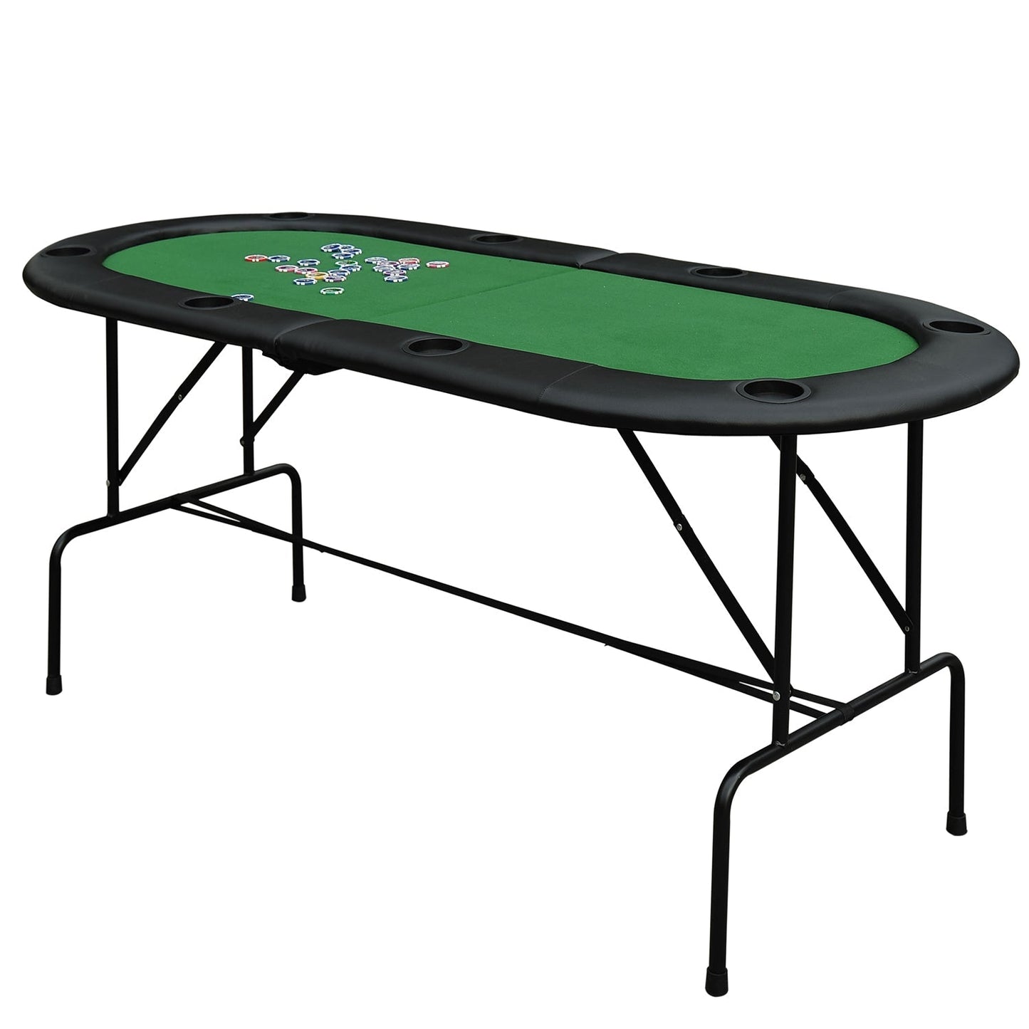 Poker Table 1.85m Folding Top for 8 Players Casino with Chip Trays Drink Holders