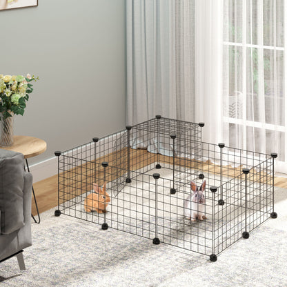 PawHut Pet Playpen w/ Door Customisable Fence for Guinea Pigs Chinchillas Hedgehogs - Black